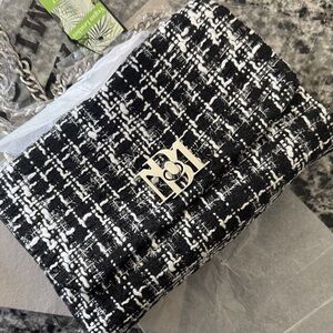 Badgley Mischka Purse Black and White Tweed Shoulder Bag
